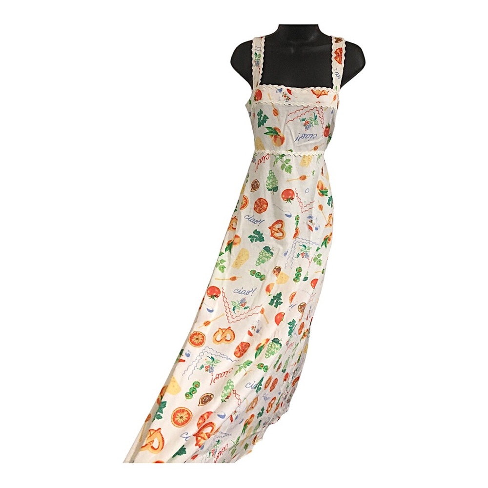 Fruits picnic patisserie print scallop strap midi smocked dress size medium new